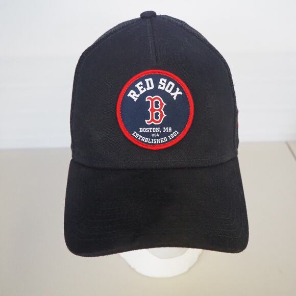 Boston Red Sox New Era Circle Patch A-Frame 9FORTY Snapback Hat -MLB Trucker - Picture 1 of 9
